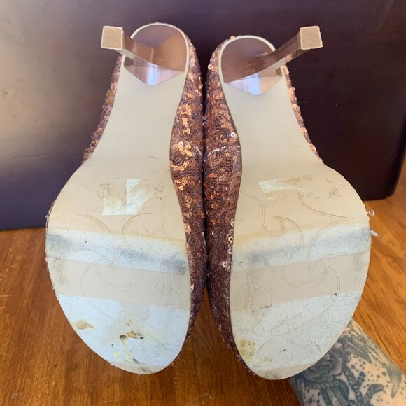 Baby Phat Rose Gold Sequin Round Toe Stiletto Platform Pumps - Picture 10 of 11